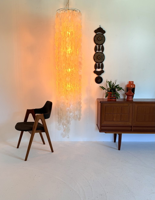 Lampada vintage XXL (200 cm) in conchiglia di capiz, Italia '80