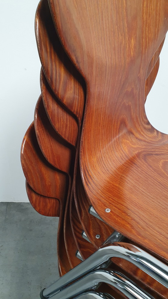 Image 1 of 6x Eromes Pagholz Industrieller stapelbarer Design-Stuhl