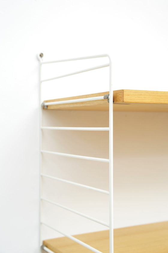 Image 1 of String shelving system in ash with 2 ladders by Kajsa and Nisse Strinning