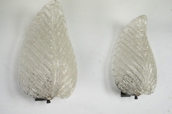 Image 1 of Coppia di lampade da parete di Ercole Barovier in vetro di Murano Rugiadoso, Italia 1950