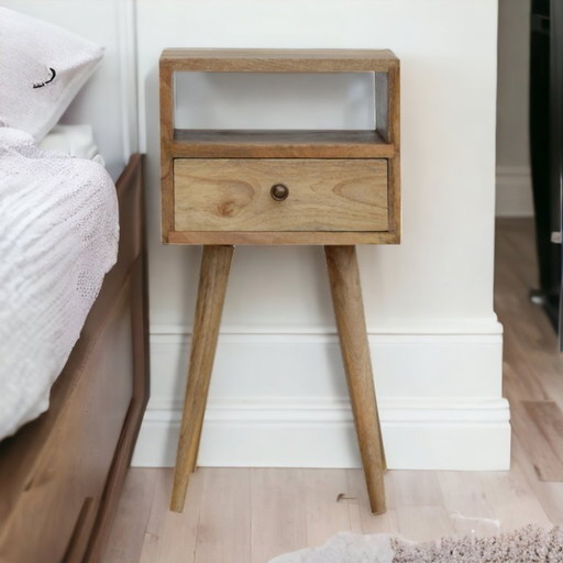 Mini Eikenhouten-look Nachtkastje – Compact Mangohout met Lade
