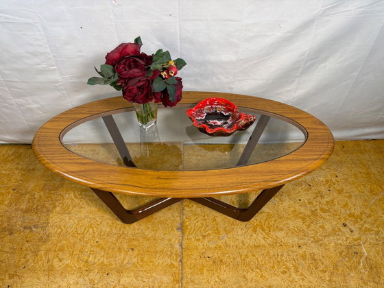 Image 1 of Mid-Century Retro Vintage Coffee Table by Schreiber   Formica Top • Glass Detail • Solid Wood Legs • British Design Classic  A s