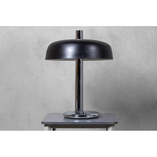 Lámpara de mesa vintage de metal cepillado negro y cromo de Egon Hillebrand, Alemania, 1970