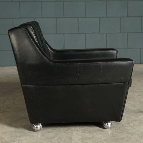 Image 1 of Fauteuil en cuir vintage - noir - années 1970