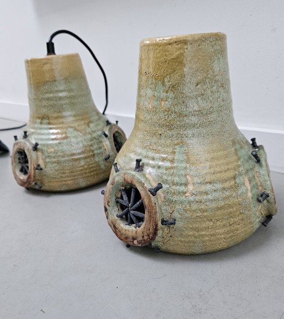 Image 1 of Set di lampade a sospensione brutaliste in ceramica, anni '70