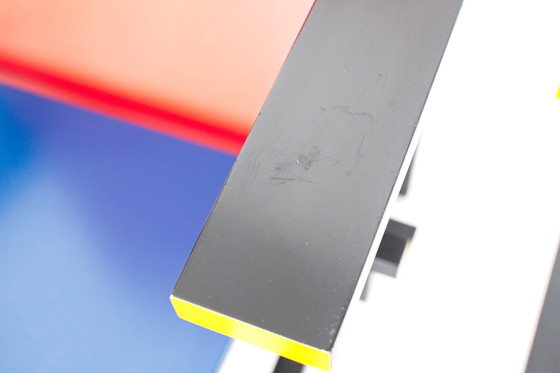 Image 1 of Red-blue chair (without proof) & Schroeder table by Gerrit Rietveld for Cassina, set of 2