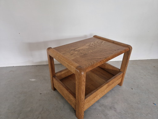 Scandinavian oak side table with newspaper tray