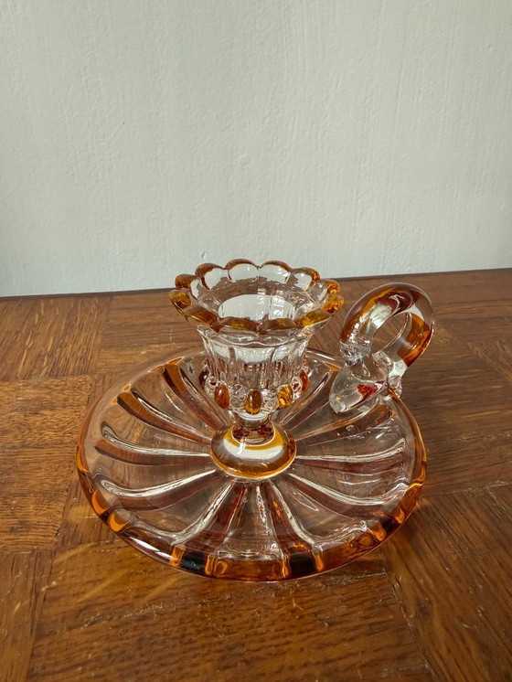 Image 1 of Bohemian Crystal Glass Hand Candlestick – Vintage Charm