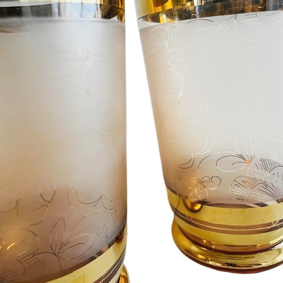 Image 1 of Coppia di vasi in vetro rosa placcati in oro De Rupel, Art Déco anni '30