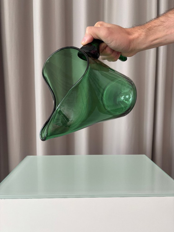 Vintage Emerald Green Art Glass Pitcher, Sculptural Organic Design, Glass & Decanter, Organic Modern (photo 7 of 11)