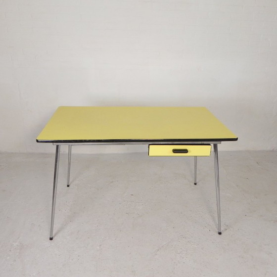 Table Formica vintage, bureau avec 2 tiroirs années 50, Tables de salle à manger, Plastique, Fer, Argenté (photo 4 sur 19)