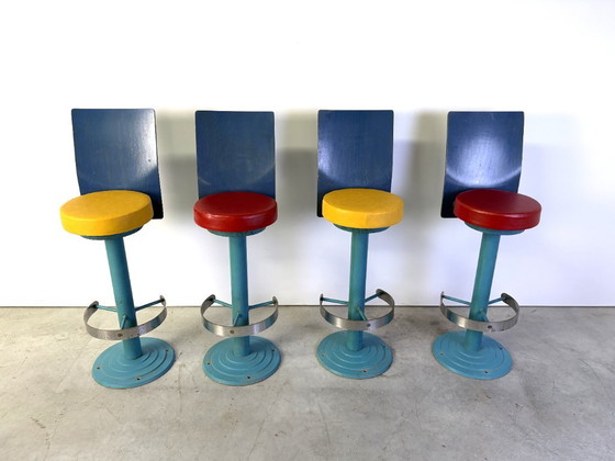 Vintage industrial bar stools, 1980s set of 4 – Barstools, Metal, Wood (photo 13 of 13)
