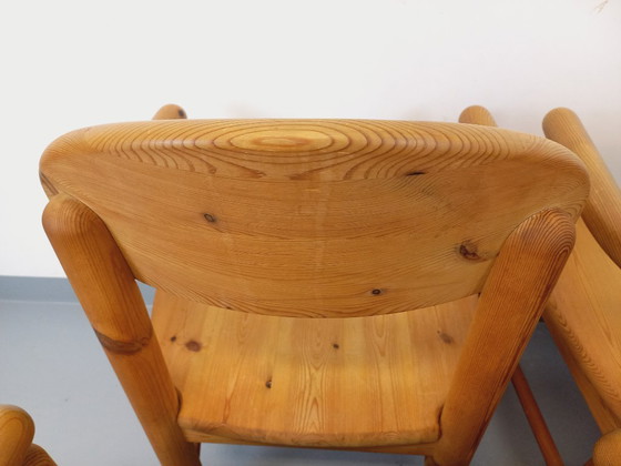 Image 1 of Set van 6 vintage Scandinavische Rainer Daumiller fauteuils van grenenhout uit de jaren 70.