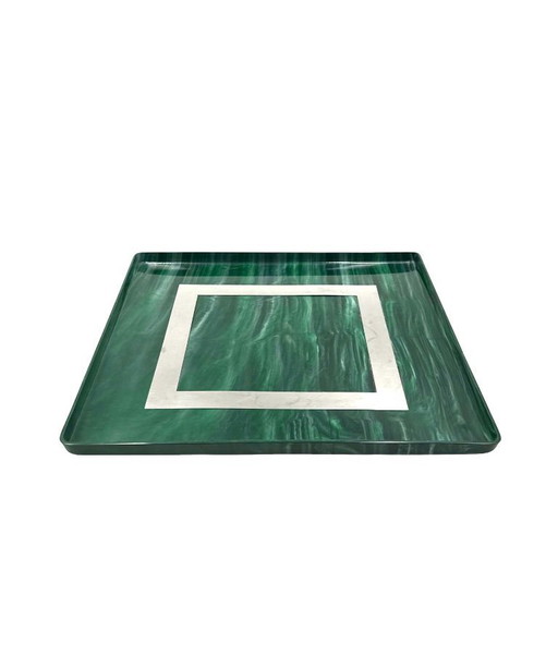 Hollywood regency malachite effect resin & brass tray, Italy 1970s