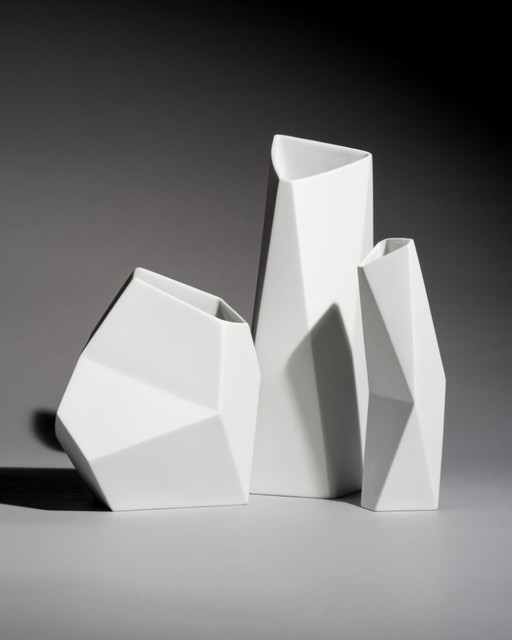 Jarrón de porcelana bisqué Rosenthal TRIO de Achim Haigis Escultural y geométrico