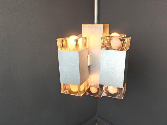 Image 1 of Lampadario cubico italiano vintage di Gaetano Sciolari, anni '70
