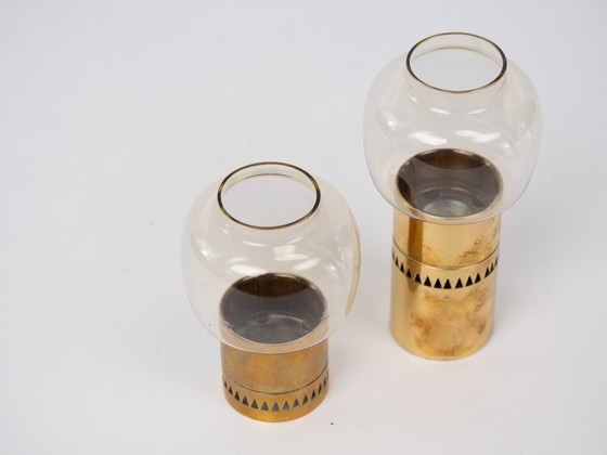 2 seltene Lotta-Kerzenständer von Hans-Agne Jakobsson, 1950er Jahre – Kerzenhalter, Glass, Brass (photo 2 of 7)
