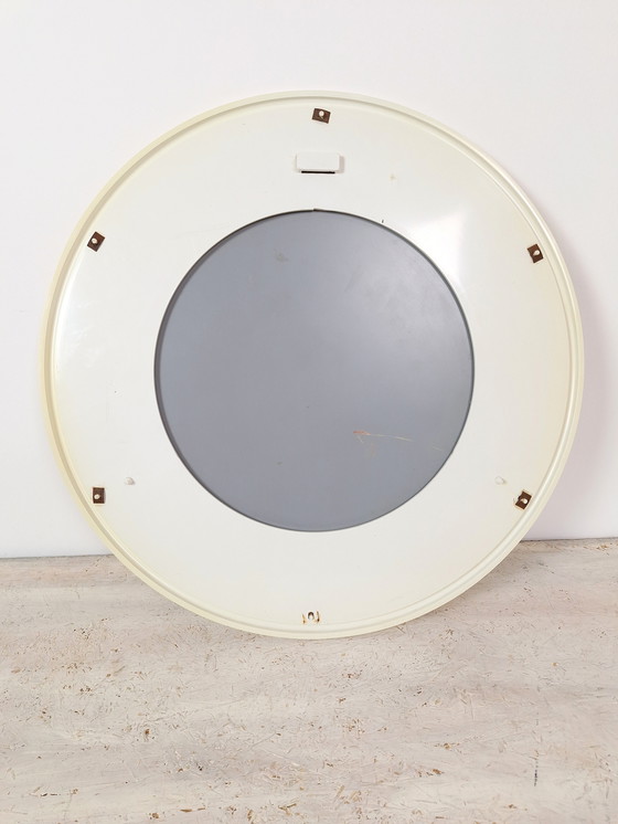 Image 1 of Badkamer ronde spiegel/ Retro make-up spiegel/ Plastic spiegel/ 70s/ Vintage ronde wandspiegel