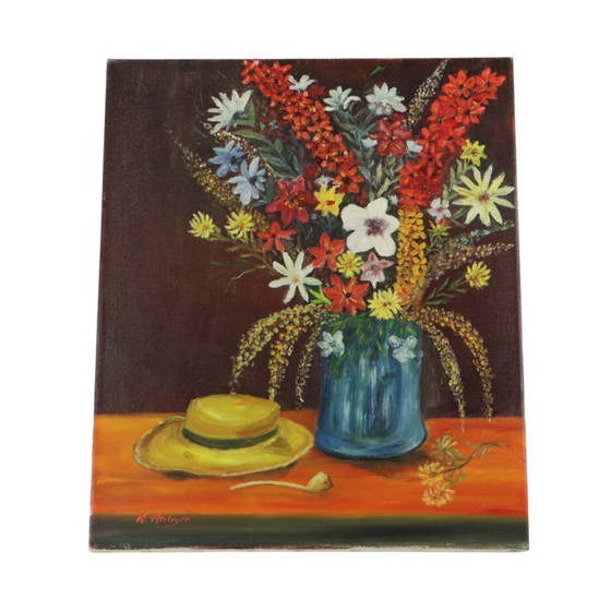 Image 1 of Flowers with Hat Still Life Painting 60x50cm