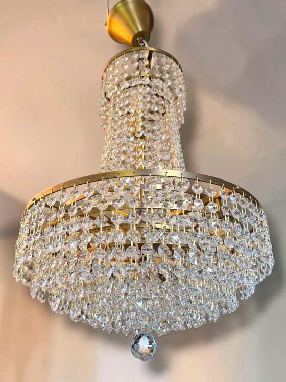 Vintage Hollywood Regency Kristallen Kroonluchter – Crystal, Brass (photo 3 of 6)