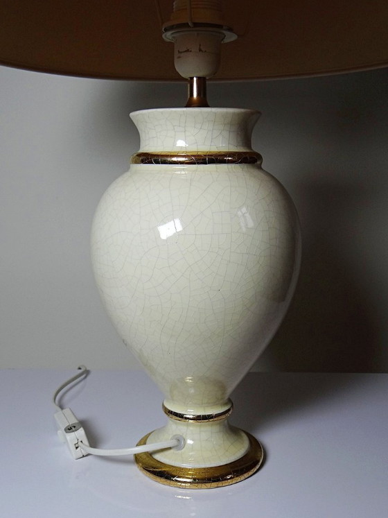 Image 1 of Crackle-glazed ivory and gold earthenware lamp, attributed to Le Dauphin, 1980s-90s