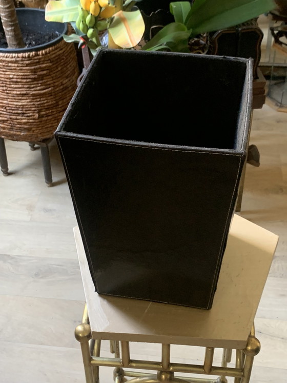 Large vintage trapezoidal wastepaper basket in the style of Jacques Adnet – – Decorative Objects, Wood, Skai (photo 4 of 10)