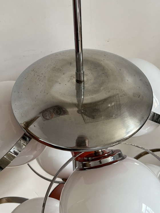 Image 1 of Italiaanse atoomkroonluchter uit het ruimtetijdperk met 6 bollen