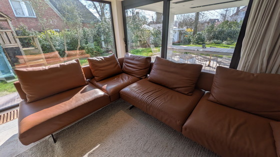 Image 1 of Canapé d'angle en cuir véritable, couleur cognac