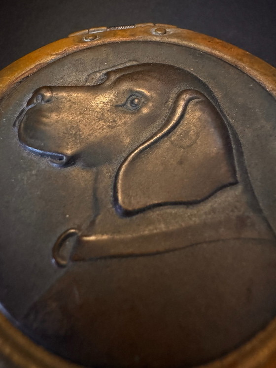 Antique Brass Tobacco/Snuff Box with Hunting Dog Relief (c. 1900), Marked, Decorative Objects, Copper, Brown (photo 6 of 13)