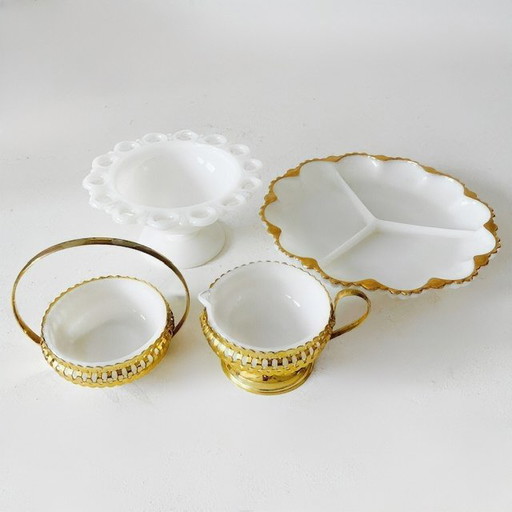 Mid Century opaline Kaffeeservice Milchglas 1960er Jahre