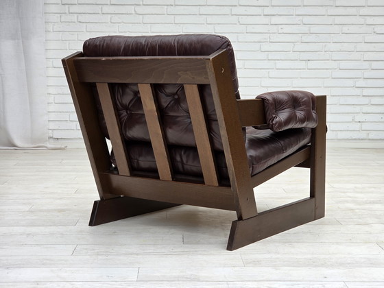 Image 1 of 1970, Scandinavische fauteuil, bruin meubelleer, donker beukenhout.