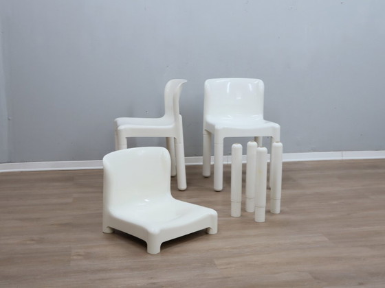 Image 1 of 1970s Kartell Model 4875 Chairs by Carlo Bartoli, White Color, Set of 3