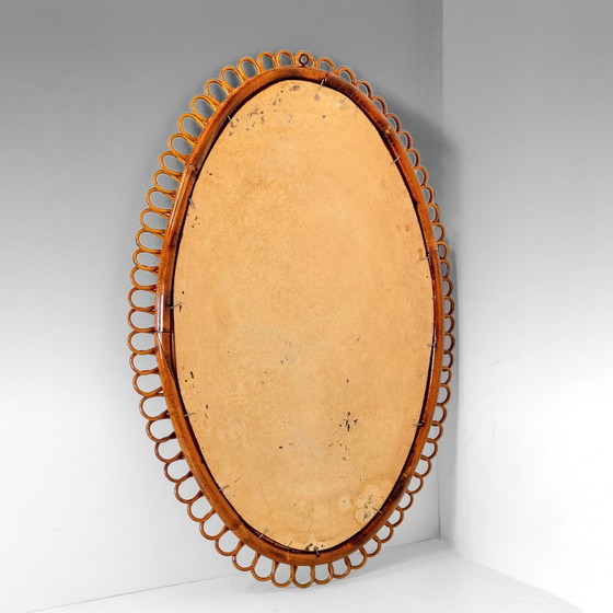 Image 1 of 1x Mid Century Modern Bamboo Wall Mirror, Attributed to Franco Albini, Italy 1960s