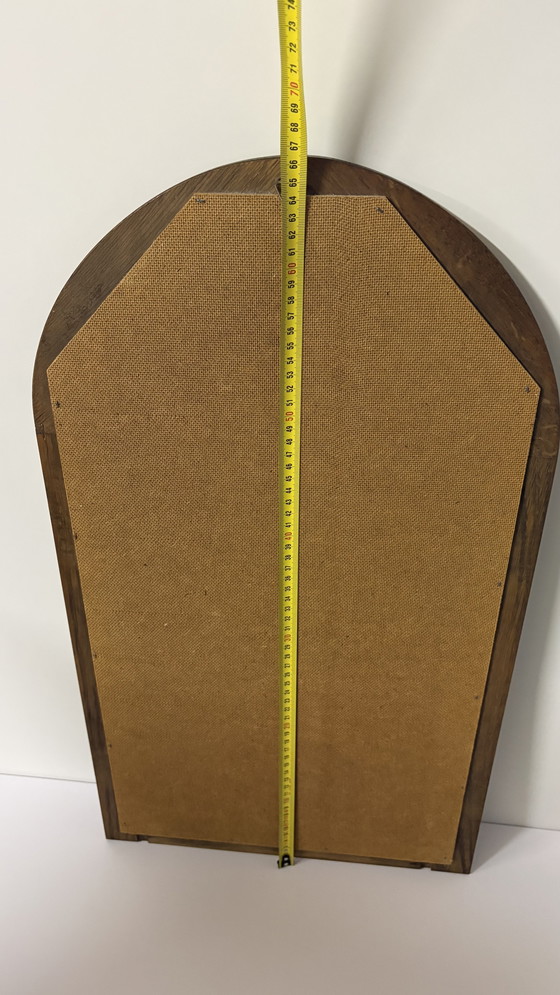 Image 1 of Miroir mural vintage en bois brun foncé de style scandinave Japandi