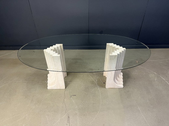 Image 1 of Table à manger vintage en travertin de style Carlo Scarpa, années 1970