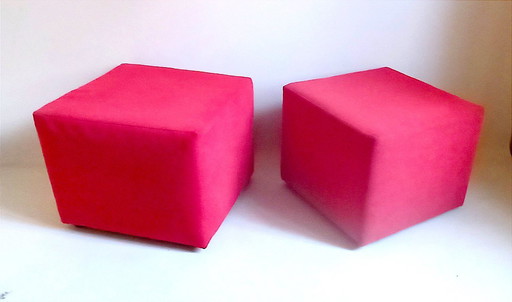 Pair of bright red 70's poufs