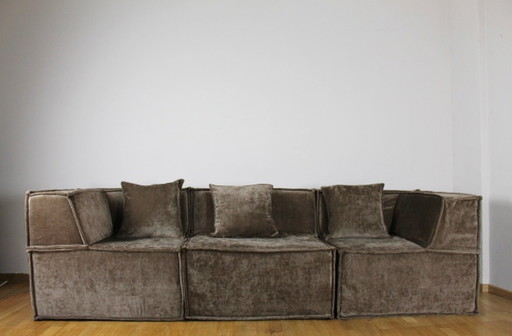 NEW, sofa, 70s, vintage, mid century, style, velvet, brown