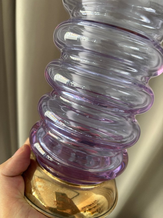 Vintage Italian Hand-Blown Amethyst Glass Vase With Brass Mounts – R. Frisina, Reggio Calabria (photo 10 of 12)