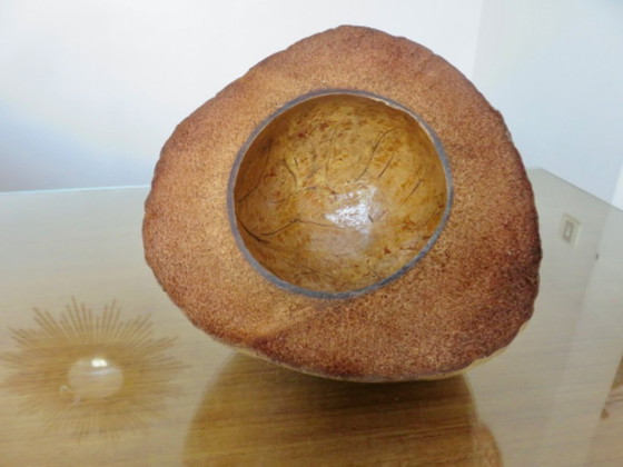 Image 1 of Large ice bucket, ice cube tray, 1970s. Vintage coconut ice bucket