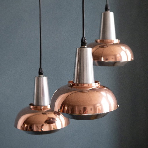 Vintage Metalen Cascade Hanglamp door Lakro Amstelveen met drie spots