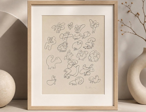 Unique line artwork by Ervin Neuhaus (1928-2012)