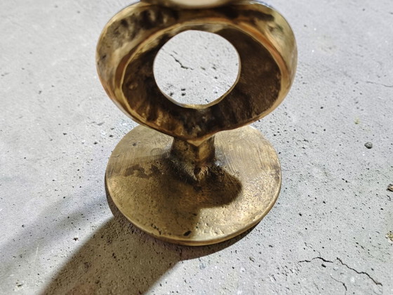 Candelabro a Spillo Brutalista Mid-Century in Ottone Massiccio - Portacandele Scandinavo Moderno (10 cm) (foto 13 di 15)