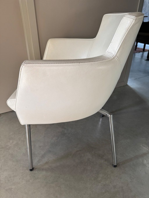 Vintage top quality and comfort Design chairs 6 pieces white leather chrome