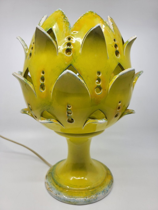 Yellow Ceramic Artichoke Lamp France