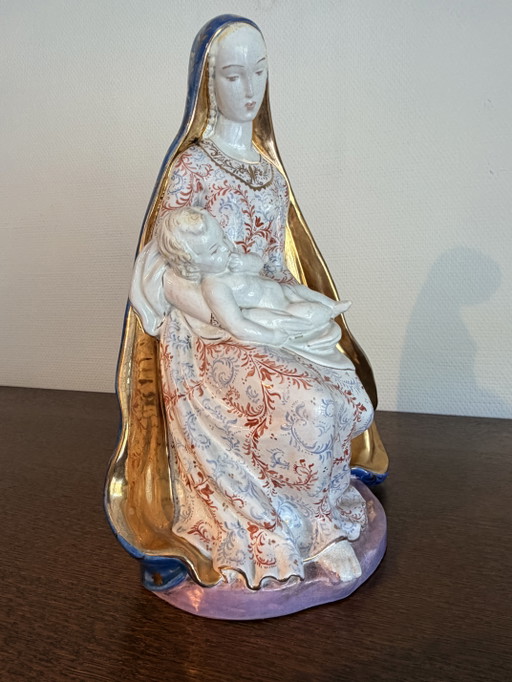 Madonna mit Kind – Majolika-Keramik – Prof. Eugenio Pattarino (Italien) – beeldhouwkunst, Ceramic, Gold (photo 2 of 8)