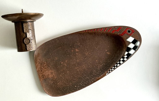 Vintage copper bowl and candlestick