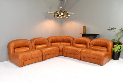 Canapé d'angle Rossi di Albizzate en cuir cognac, Italie – années 1970 – modulaire banken, Leather, Vintage