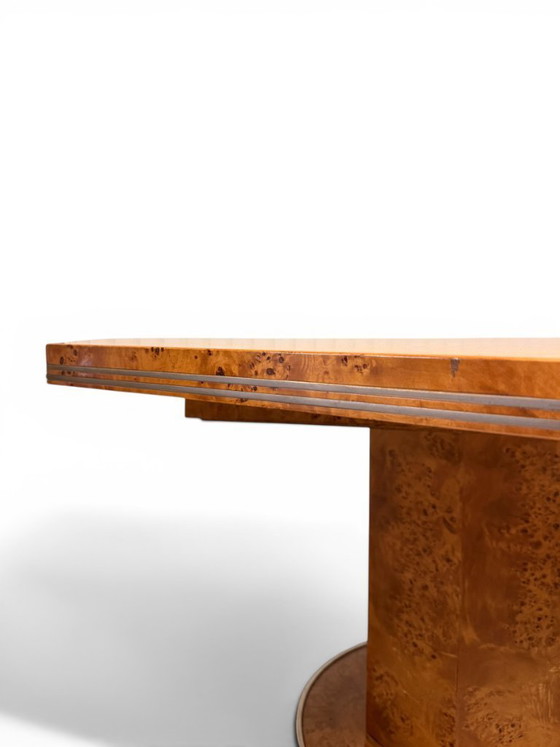 Image 1 of Mario Sabot Extendable Dining Table - Burl Wood & Metal (1970s)