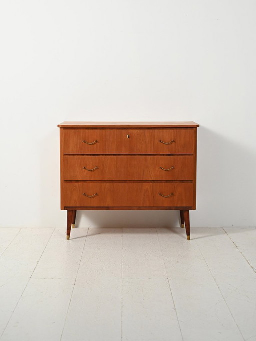 Scandinavian teak and mahogany chest with brass accents