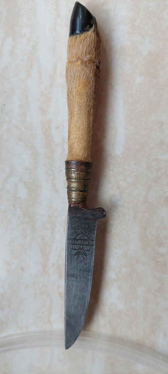 Image 1 of Coltello da caccia vintage Rehwappen Solingen con manico in zampa di cervo
